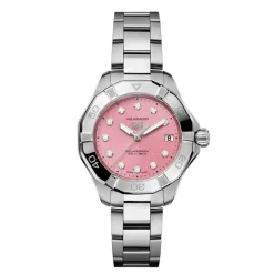 TAG Heuer Aquaracer Professional 200 Solargraph 34mm Pink Dial Diamond Dot Steel Bracelet Watch