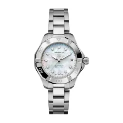 TAG Heuer Aquaracer Professional 200 Solargraph 34mm MOP Dial Diamond Dots Steel Bracelet Watch