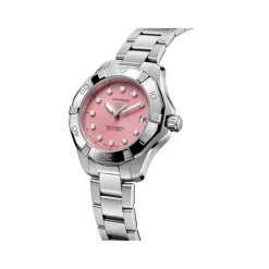 TAG Heuer Aquaracer Professional 200 Solargraph 34mm Pink Dial Diamond Dot Steel Bracelet Watch