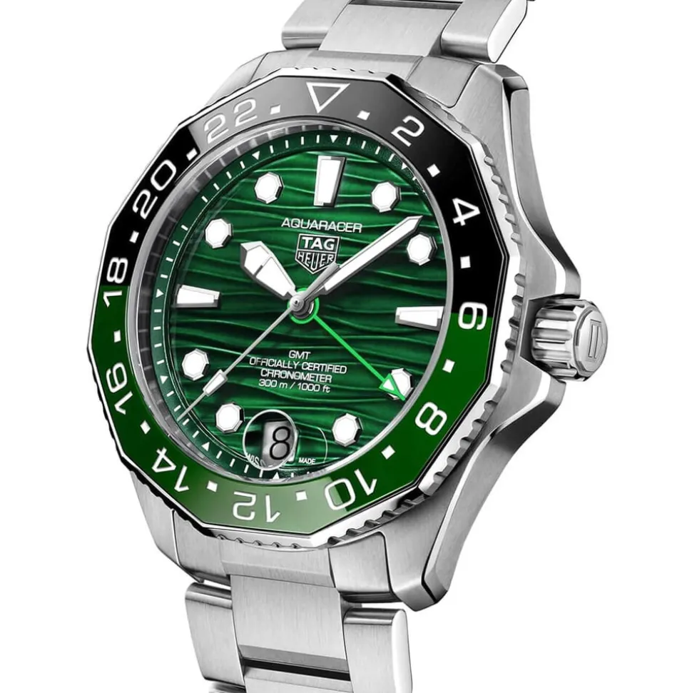 TAG Heuer Aquaracer Professional 300 GMT 42mm Green Dial & Bezel Stainless Steel Bracelet Watch