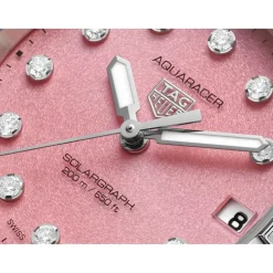 TAG Heuer Aquaracer Professional 200 Solargraph 34mm Pink Dial Diamond Dot Steel Bracelet Watch