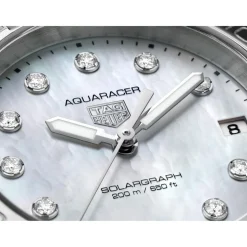 TAG Heuer Aquaracer Professional 200 Solargraph 34mm MOP Dial Diamond Dots Steel Bracelet Watch