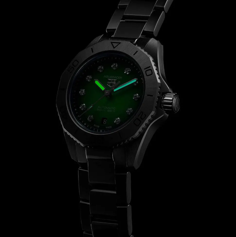 TAG Heuer Aquaracer Professional 200 Date 30mm Green Dial Diamond Dots Steel Bracelet Watch