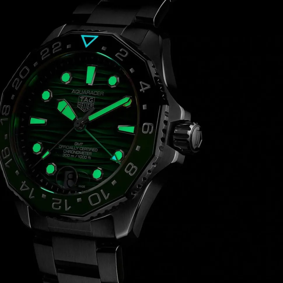 TAG Heuer Aquaracer Professional 300 GMT 42mm Green Dial & Bezel Stainless Steel Bracelet Watch