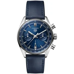 TAG Heuer Carrera Chronograph 39mm Blue Dial Leather Strap Watch