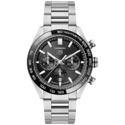 TAG Heuer Carrera Chronograph 44mm Black Dial & Bezel Stainless Steel Bracelet Watch