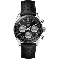 TAG Heuer Carrera Chronograph 39mm Black Dial Leather Strap Watch