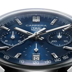 TAG Heuer Carrera Chronograph 39mm Blue Dial Leather Strap Watch