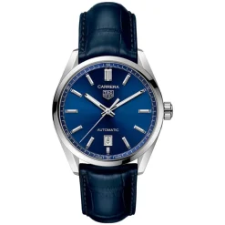 TAG Heuer Carrera Date Automatic 39mm Blue Dial Steel Case Blue Alligator Strap Watch