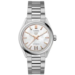TAG Heuer Carrera Date 36mm MOP Dial Diamonds Stainless Steel Bracelet Watch