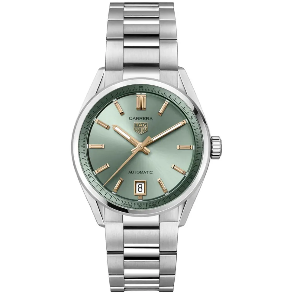 TAG Heuer Carrera Date 36mm Green Dial Rose Gold Index Stainless Steel Bracelet Watch
