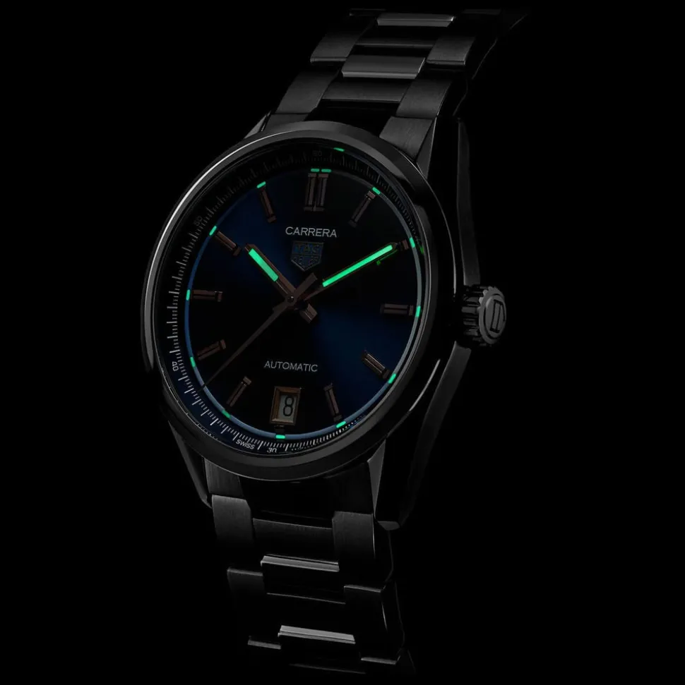 TAG Heuer Carrera Date 36mm Blue Dial Rose Gold Index Stainless Steel Bracelet Watch