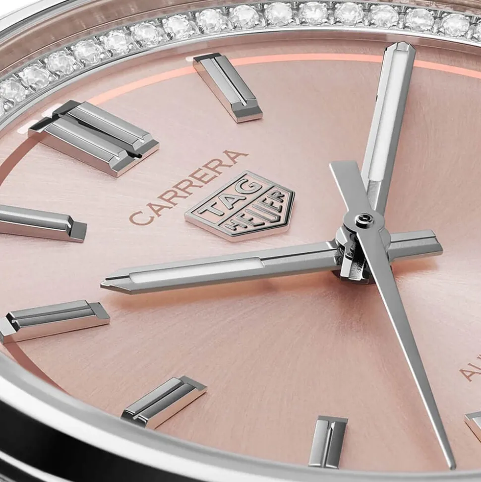 TAG Heuer Carrera Date 36mm Pink Dial Diamond Bezel Stainless Steel Bracelet Watch
