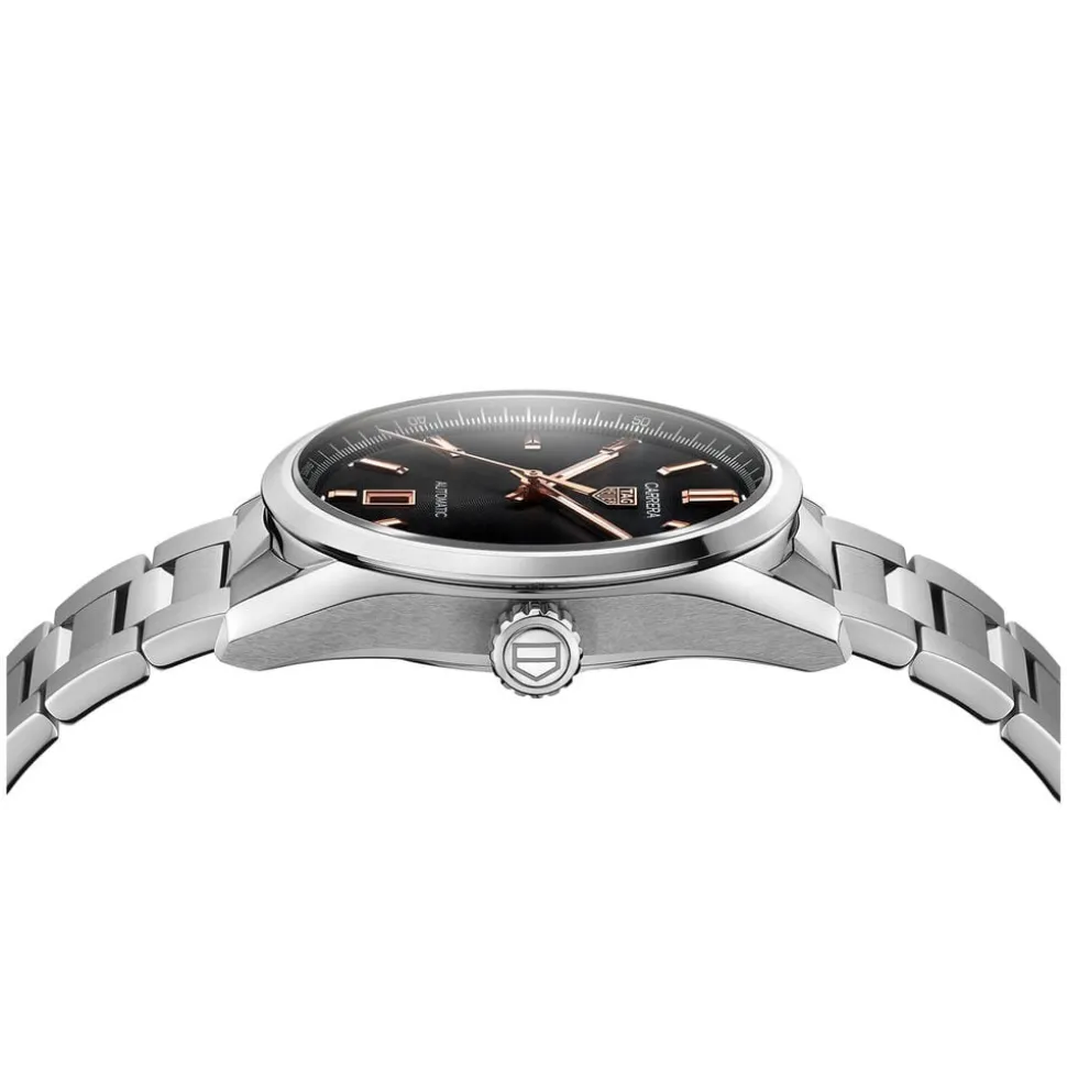 TAG Heuer Carrera Date 39mm Black Dial Rose Gold Index Stainless Steel Bracelet Watch