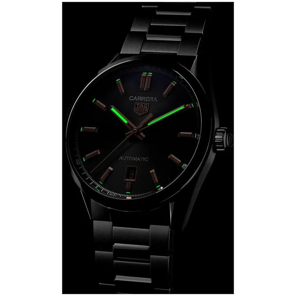 TAG Heuer Carrera Date 39mm Black Dial Rose Gold Index Stainless Steel Bracelet Watch