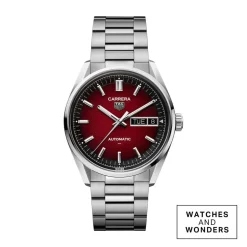 TAG Heuer Carrera Day-Date 41mm Smokey Red Dial Stainless Steel Bracelet Watch
