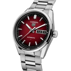 TAG Heuer Carrera Day-Date 41mm Smokey Red Dial Stainless Steel Bracelet Watch