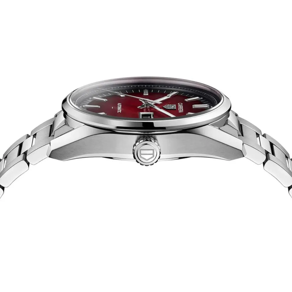TAG Heuer Carrera Day-Date 41mm Smokey Red Dial Stainless Steel Bracelet Watch