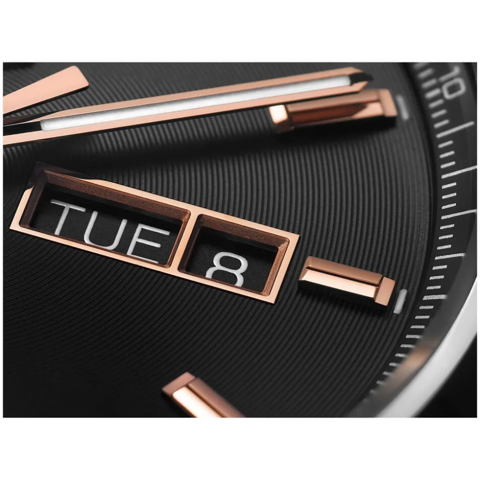 TAG Heuer Carrera Day-Date 41mm Black Dial Rose Gold Index Stainless Steel Bracelet Watch