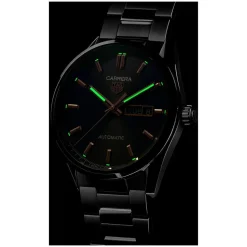 TAG Heuer Carrera Day-Date 41mm Black Dial Rose Gold Index Stainless Steel Bracelet Watch