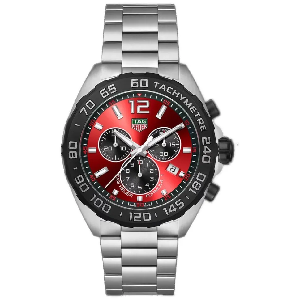 TAG Heuer Formula 1 Chronograph 43mm Red Dial Stainless Steel Bracelet Watch