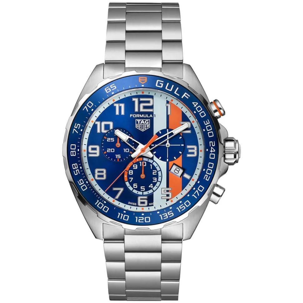 TAG Heuer Formula 1 Chronograph x Gulf 43mm Blue & Orange Dial Stainless Steel Bracelet Watch