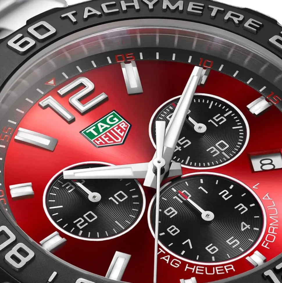 TAG Heuer Formula 1 Chronograph 43mm Red Dial Stainless Steel Bracelet Watch
