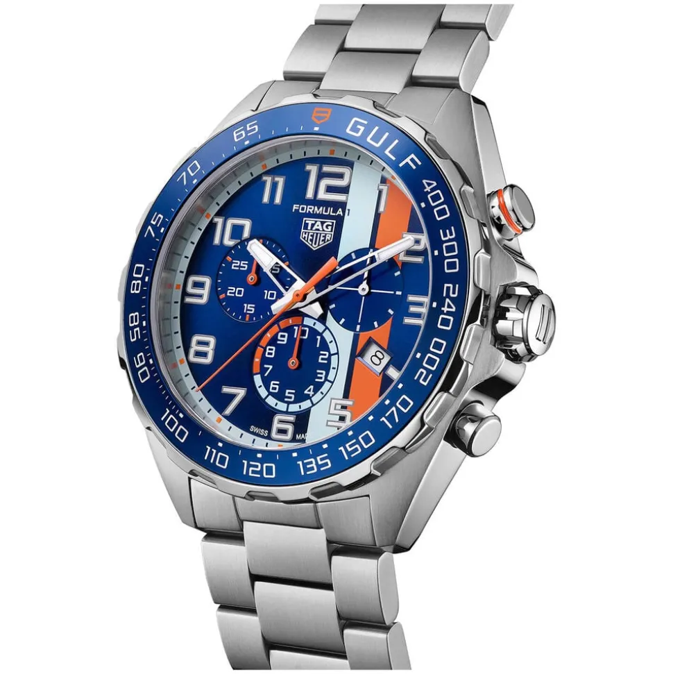 TAG Heuer Formula 1 Chronograph x Gulf 43mm Blue & Orange Dial Stainless Steel Bracelet Watch