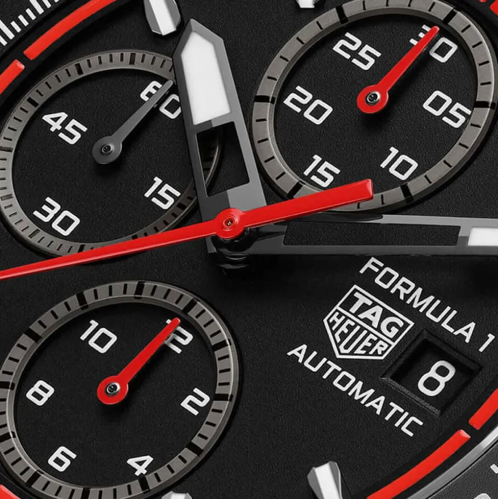 TAG Heuer Formula 1 Chronograph 44mm Black & Red Dial Black Rubber Strap Watch