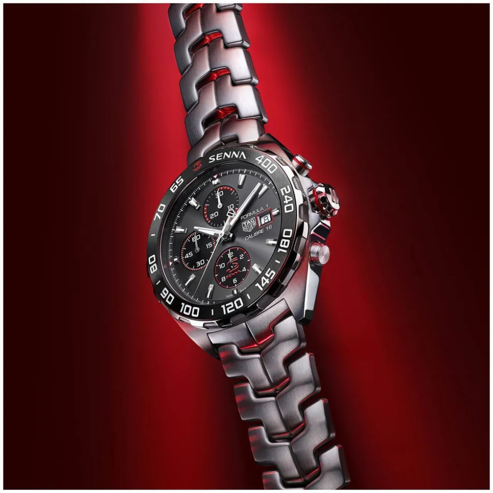 TAG Heuer Formula 1 Chronograph x Senna 44mm Black Dial Stainless Steel Bracelet Watch
