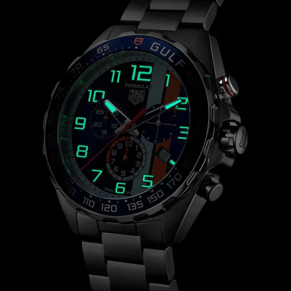 TAG Heuer Formula 1 Chronograph x Gulf 43mm Blue & Orange Dial Stainless Steel Bracelet Watch