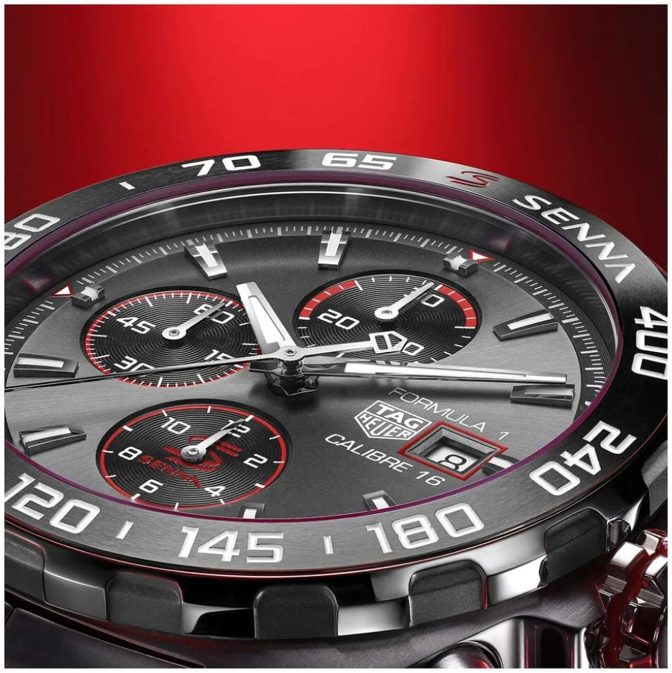TAG Heuer Formula 1 Chronograph x Senna 44mm Black Dial Stainless Steel Bracelet Watch