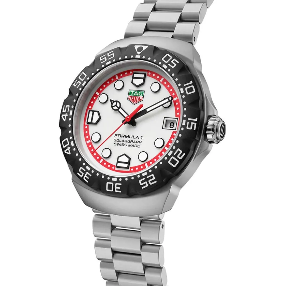 TAG Heuer Formula 1 Solargraph 38mm White Dial Black Bezel Steel Bracelet Watch