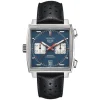 TAG Heuer Monaco Chronograph 39mm Blue Dial Black Leather Strap Watch