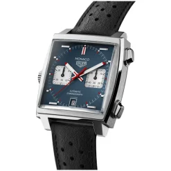 TAG Heuer Monaco Chronograph 39mm Blue Dial Black Leather Strap Watch