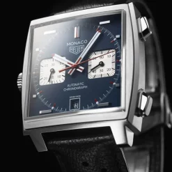 TAG Heuer Monaco Chronograph 39mm Blue Dial Black Leather Strap Watch