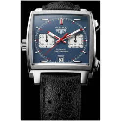 TAG Heuer Monaco Chronograph 39mm Blue Dial Black Leather Strap Watch