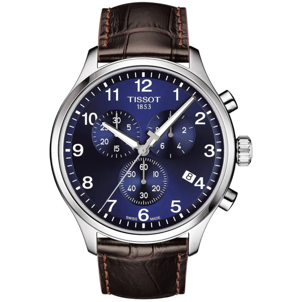 Tissot Chrono Xl 45mm Blue Dial Brown Leather Strap Watch