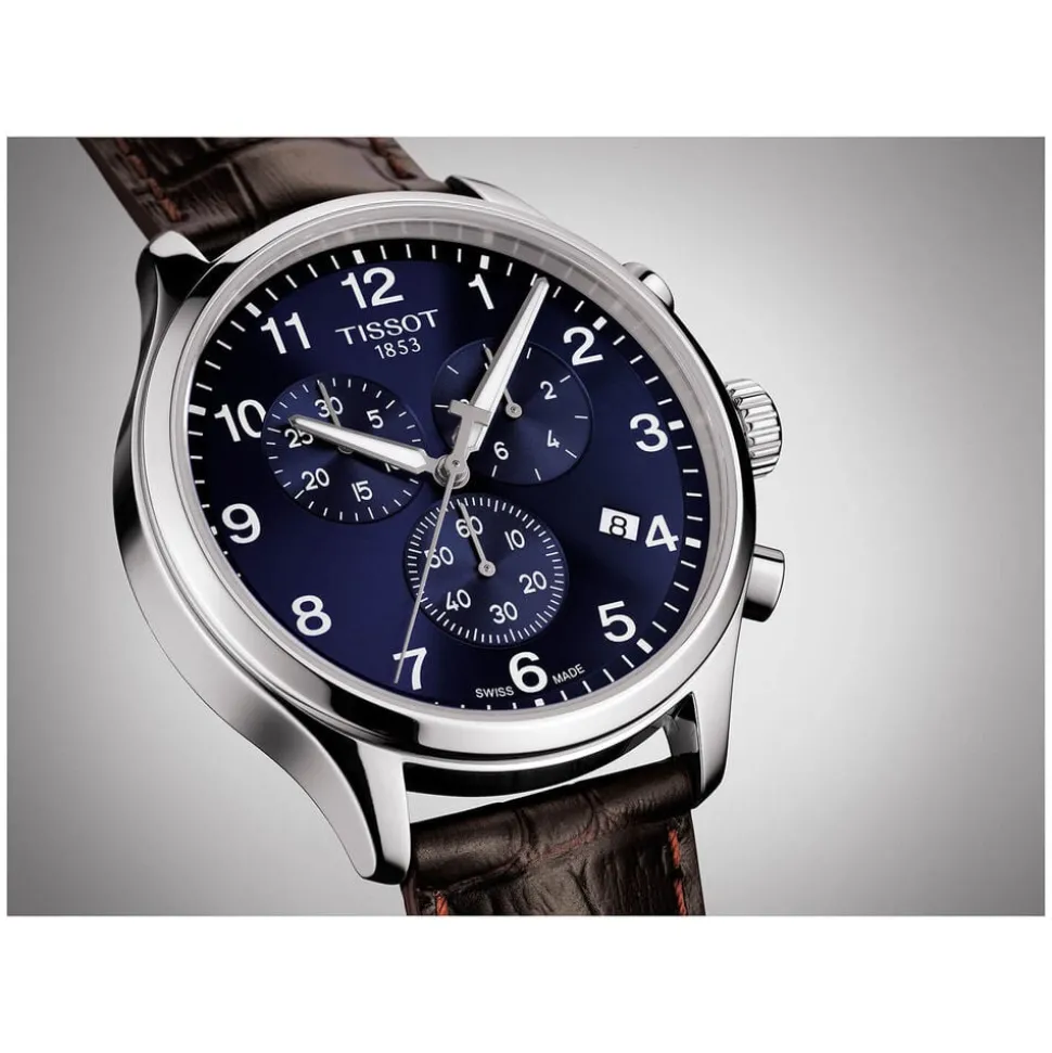 Tissot Chrono Xl 45mm Blue Dial Brown Leather Strap Watch