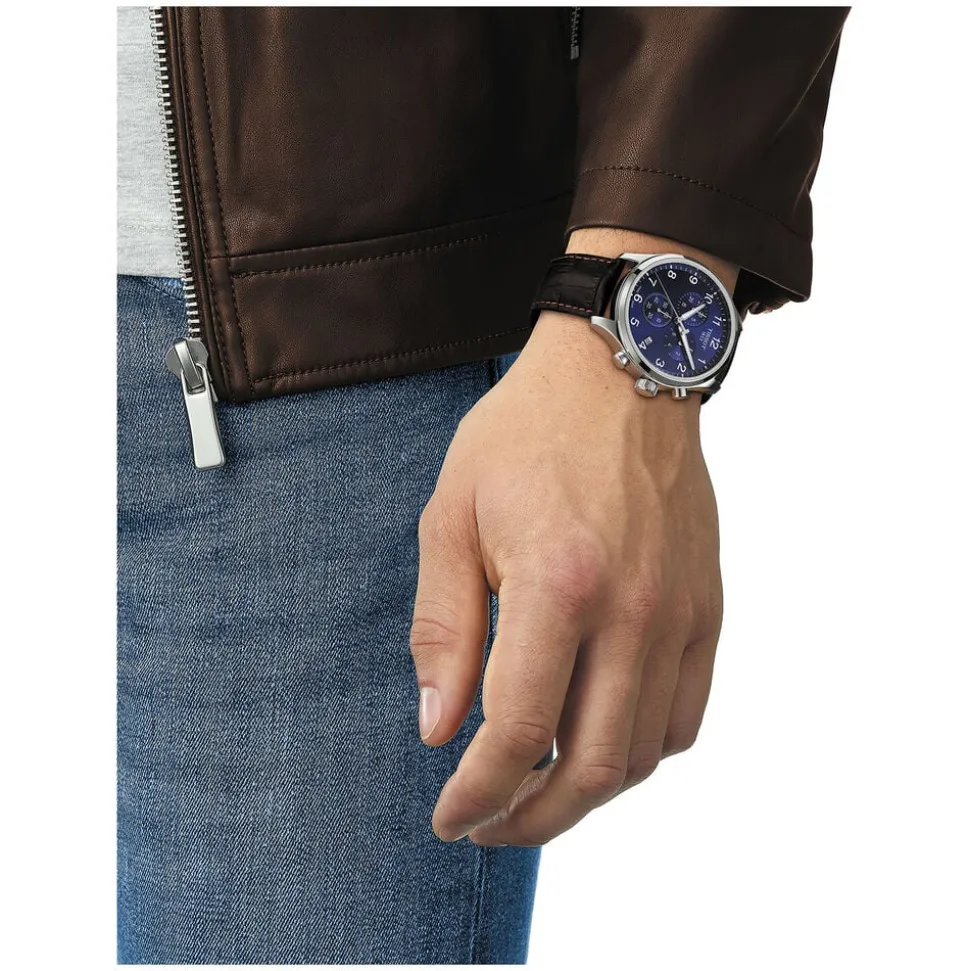 Tissot Chrono Xl 45mm Blue Dial Brown Leather Strap Watch