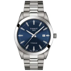 Tissot Gentleman Quartz Auto 40mm Blue Dial Titanium Case Bracelet Watch