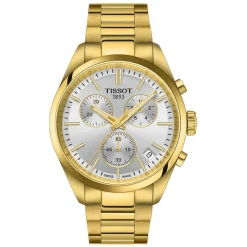 Tissot PR 100 Chronograph 40mm Silver Dial Yellow Gold PVD Steel Bracelet Watch