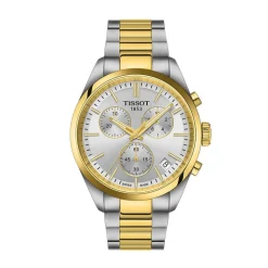 Tissot PR 100 Chronograph 40mm Silver Dial Silver & Gold Steel Bracelet Watch