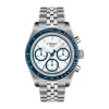 Tissot PR516 Chronograph 41mm White Dial Blue Bezel Steel Bracelet Watch