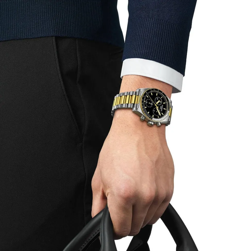 Tissot PR516 Chronograph 40mm Black Dial Two Tone Steel Bracelet Watch