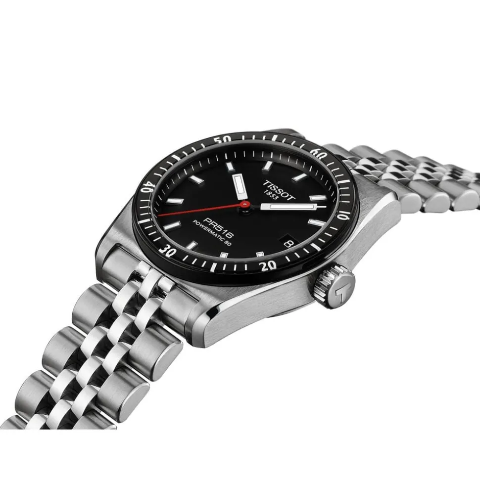 Tissot PR516 Powermatic 80 38mm Black Dial Steel Bracelet Watch