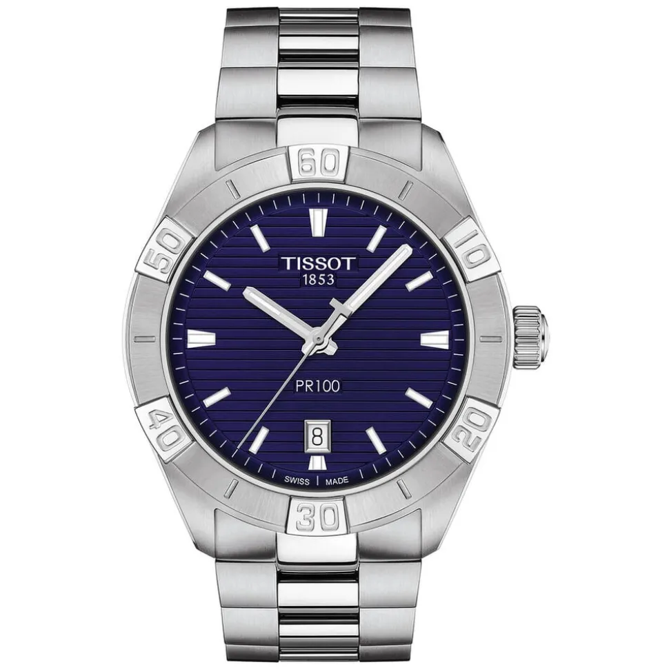 Tissot PR100 Sport 42mm Blue Dial Steel Case Bracelet Watch