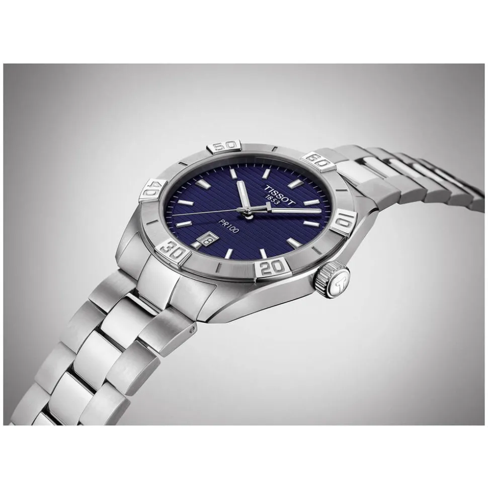 Tissot PR100 Sport 42mm Blue Dial Steel Case Bracelet Watch