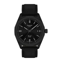 Tissot PRC 100 Solar 39mm Black Dial Black Leather Strap Watch