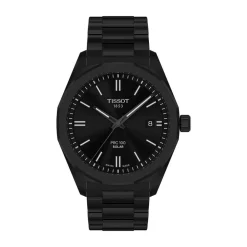 Tissot PRC 100 Solar 39mm Black Dial Black Tone Steel Bracelet Watch